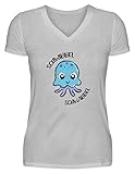 Schwibbel schwabbel süße Qualle Strand Kinder Quallen T-Shirt Urlaub - V-Neck Damenshirt -XL-Grau (Meliert)