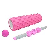 QStcy Faszienrolle 3 in1Foam Roller Faszienrolle Sets mit Massageroller Stab Krafttraining Fitnessbänder 45cm Schaumstoffrolle für Yoga Sport Fitness Plantarfasziitis und Reflexzonenmassag