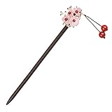 Chinesische Haarnadel,Holz Hair Stick Haarnadel Retro Chinesische Traditionelle Gabeln Rosa Glasierte Lila Blütenblatt Rote Achat Perlen Quasten Zarte Schmuck Accessoires Für Frauen Langes Haar Z