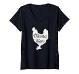 Damen Mama Hen Funny Chicken Lover Cute Mother's Day Mom Farmer T-Shirt mit V