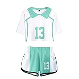 YZJYB Japanischen Anime Haikyuu Kunimi Akira Cosplay Aoba Johsai High School Volleyball Damen Uniform Kurzarm Crop Top Und Short Pants Sets,XX~S