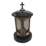 Stilvolle Grablaterne Elégant Granit Schwedisch Black Höhe 28 cm/Ø 15 cm Grableuchte Grablicht Grablampe Granitlampe Granitlaterne Bronze mit Sockel Grabschmuck