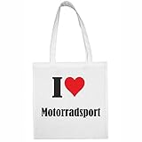 Tasche I Love Motorradsport Größe 38x42 Farbe Weiss Druck Schw