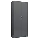 vidaXL Lagerschrank Schrank Staubsaugerschrank Besenschrank Mehrzweckschrank Putzschrank Haushaltsschrank Hochglanz-Grau 80x35,5x180cm Spanp