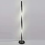 QJUZO Stehlampe Wohnzimmer LED Dimmbar mit Fernbedienung Leselampe Stehleuchte 30W 2000 Lumen Schwarz Metall Spiral Standleuchte Augenschutz für Schlafzimmer, Büro, Schw