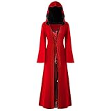 Mymyguoe Halloween Party Kostüm Gothic Mittelalter Damen Kleid Karneval Cosplay Party Vintage Kapuzenpullover Kleidung Mittelalterliches Kostüm Damen Lange Ärmel Renaissance-Kleid mit Tromp