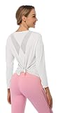 Charmo Damen Langarmshirts Top T-Shirt Sweatshirt Offenem Rücken Design für Yoga, Laufen oder Tägliches Leb