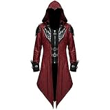 CNLINAHOME Herrenjacke Mittelalterliche Vintage Kleidung Nähen Gothic Kostüm Cosplay Halloween Party Masquerade Red-XXL