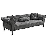 Stella Trading CHESTER Sofa 3-Sitzer mit Schlaffunktion, Microfaser Elefant - Vintage Chesterfield Couch mit Knopfheftung und Metallfüßen - 237 x 77 x 95 cm (B/H/T)