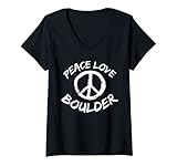 Damen Peace Love Boulder Outfit Kletterhalle Kletterwand Kletterer T-Shirt mit V