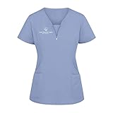 Krankenpfleger Kasack Damen Atmungsaktiv Pflege Kasacks Pflegeuniform Krankenpfleger Uniformen Nurse Kasacks Kurzarm V-Ausschnitt Einfarbig Schlupfhemd Schlupfkasack T-Shirt mit Taschen und Zipp