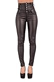 Lusty Chic Jeans in Lederoptik mit hoher Taille für Frauen | Sexy Slim Fit Skinny Hose mit hoher Taille für Damen | Schwarz, Verfügbare Größen: 36 38 40 42 (42, Schwarz)