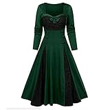 LOPILY Kleider Damen Mittelalter Samtkleider Damne mit Trompetenärmel Elegant Vintage Königinkleid Gothic Etuikleider Lang Rockability Viktorianischen Kleider Karneval Fasching Kostü