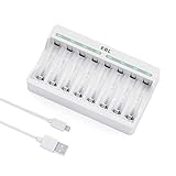 EBL Akku Ladegerät 8 Fach Batterie Ladegerät AAA AA NI-MH, NI-CD Akkus, USB Input 5V 2A Schnell Ladegerät mit LED Anzeig