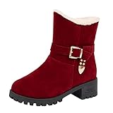 Xmiral Winter Schneestiefel Damen Warme Baumwollstiefel Plüsch Kurze Stiefel Mit Blockabsatz (Wein, 39)