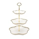Koomuao Etagere 3 Stöckig Porzellan Etagere, Tortenständer Cupcake Stand,Dessertständer Turm Baum Display Gebäck Serviertablett Platte für Hochzeit Geburtstagsparty (3 etagen, Blume-Weiß)
