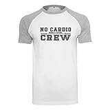 GO HEAVY Herren Sport Baseball Trainingsshirt | T-Shirt Gym Fitness| Aufdruck No Cardio Crew | Weiß/Hellgrau L