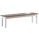 Homestyle4u 1973, Bank Esszimmer Sitzbank Küche Weiß Braun Holzbank Beistellbank Holz Küchenbank