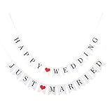 FEMONGY Banner Just married, 1 Artikel Just Married Banner, girlande hochzeit, Aus Perlenpapier, romantisch und elegant, glücklich und ewig, verwendet für Hochzeit, Hochzeitsauto (Perlweiß, 3m)