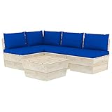 Festnight 5-TLG. Garten-Sofagarnitur aus Paletten mit Blau Kissen Indoor Palettensofa Paletten-Lounge-Set Gartensofa Garten-Lounge-Set Sofa F