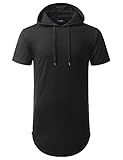 AIYINO Herren Hipster Hip Hop Kurzarm-Pullover Longgline Pullover Hoodies Shirts (groß, schwarz)