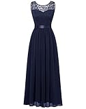 BeryLove Damen Abendkleid Elegant Cocktailkleid Lang Brautjunferkleid Chiffon Spitzen Kleid Hochzeit Party Marineblau BLP7025 Navy S