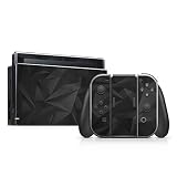 P081 | Aufkleber Sticker Decal Skin Folie Faceplates Klebefolie Vinyl kompatibel mit Nintendo Switch + Sticker für Joy-Con (Design 6 - Polygon, Black)