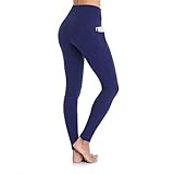 Ollrynns Sporthose Leggings Damen Hohe Taille Yogahose Lange Blickdicht Leggins Fitnesshose mit Taschen für Sport Fitness Yoga Gym CA166,Tiefes Blau,M