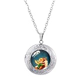 Halskette mit Medaillon, Motiv 'Der kleine Prinz mit Fuchs', runde Glaskuppel, Bild-Schmuck, handgefertigte Geschenk