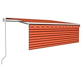 vidaXL Automatische Markise mit Volant LED Windsensor Gelenkarmmarkise Sonnenmarkise Balkonmarkise Sonnenschutz Garten Terrasse Balkon 4x3m Orange B