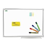 D.RECT Magnetisches Whiteboard SET mit Aluminiumleisten trocken abwischbar 60 x 45 cm Stiftablage und abwischbar Marker Rundspitze 4er Set 12 Stück Starke Tafelmagnete Whiteboard Schw