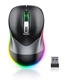 Wiederaufladbare LED Funkmaus, Kabellos Maus Jiggler/Maus Mover, Jiggler Modus, um den PC wach zu halten, Ergonomisches Design, Stummklick, 2000 DPI für Laptop/PC/MacBook, Schwarz&G