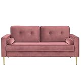 VASAGLE Sofa, Couch für Wohnzimmer, Bezug aus Samt, für Wohnungen, kleinen Raum, Holzgestell, Metallbeine, einfacher Aufbau, modernes Design, 181 x 82 x 86 cm, rosa LCS002P01