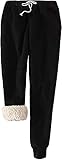 QLXDSD Women's Warm Lined Jogging Bottoms, Women Warm Winter Fleece Lining Jogging Bottoms, Drawstring Regular Fit Running Jogging Trousers (Color : Black, Size : Medium)