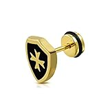 BlackAmazement 316L Edelstahl Fake Plug Ohrstecker Kreuz Schild Orden Wappen Kreuzritter schwarz Gold Herren Damen (Gold)