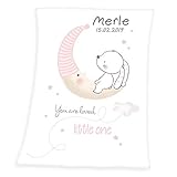 Wolimbo Soft-Peach Babydecke mit Wunsch-Namen und KLEINER HASE Motiv 75x100 cm - personalisierte/individuelle Geschenke für Babys und Kinder zur Geburt, Taufe und Geburtstag