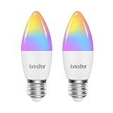 ExtraStar E27 Smart LED Kerze Lampe,Glühbirne 6w 2700-6500K Dimmbar Birne 16 Millionen,auf NUR 2.4 GHz Netzwerk, Kompatibel mit mit Alexa und Google Home, 2er Pack