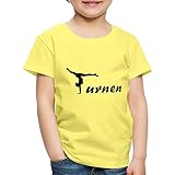 Spreadshirt Turnen Turnerin Umriss Schriftzug Handstand Kinder Premium T-Shirt, 110-116, Gelb