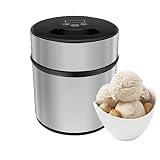 Eismaschine 2L, Speiseeisbereiter, Eiscremebereiter, Speiseeismaschine, inkl. Rezeptheft und Löffel, Ohne Kompressor, Edelstahl, LCD-Anzeige, für Eiscreme Yoghurt, Sorbet und F
