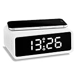 ADE CK2010 digitaler Wecker, kabelloses induktives Laden QI Smartphone 10W, mit Ladestation wireless charger, Dual-Alarm, Uhrzeit, Temperaturanzeige, LCD Display, Nachttisch U
