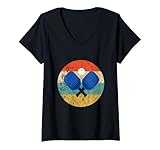 Damen Pickleball Spieler Ballsport Sportler Vintage Retro Sunset T-Shirt mit V