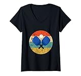 Damen Pickleball Spieler Ballsport Sportler Vintage Retro Sunset T-Shirt mit V