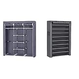 SONGMICS Kleiderschrank, Faltschrank, Stoffschrank, Faltbare Garderobe mit 2 Kleiderstange, 175 x 150 x 45 cm, grau RYG12G & SONGMICS Schuhregal mit 10 Ebenen, Flur, 88 x 28 x 160 cm, grau RXJ36G