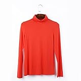 Langarmshirts Für Damen, T-Shirt Blusen Tunika hoher Kragen Elastische Oberteile,Weich Und Bequem Warmhalten,Kein Ball Kein Ausbleichen,Orange,XXL