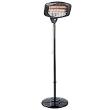 Slabo elektrischer Stand-Heizstrahler Ø ca. 45 cm mit Verstellbarer Höhe 120-210 cm Wärmestrahler Gartenheizung Balkonheizer für Innen- und Außenbereich | 2.000 Watt mit 3 Heizstufen I Schw