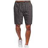 JIOJIO Baumwoll Leinen Shorts für Herren Sommer Strand Shorts Leinenshorts Herren Sport Kurze Hose mit Tasche Bermuda Hose Sommerhose Einfarbige Lässige Freizeithose S