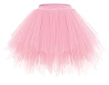 bridesmay Damen Tüll Rock Petticoat Unterrock Kurz Ballett Tutu 50er Rockabilly Tütü Mini Rock Karneval Kostüm Crinoline Rosa Light Coral L