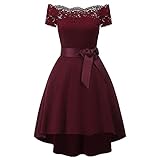 Kleid Damen, Sexy Kleid Damen, Kleid Damen Elegant, Frauen Sexy Vintage Schulterfrei Spitze Kurzarm Verband F