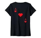 Damen Backprint Herz Ass Karte und Kartenspiel Valentin T-Shirt mit V