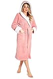 CityComfort Bademantel Damen Flauschig, Morgenmantel Damen mit Kapuze, Fleece Bademäntel für Damen (M, Rosa)